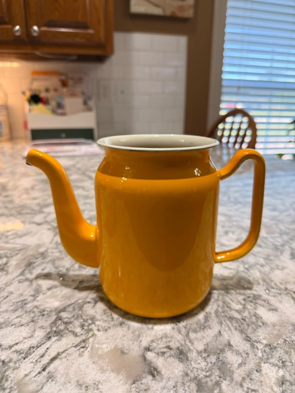 Charming Vintage Glossy Yellow Enamel Coffee Pot